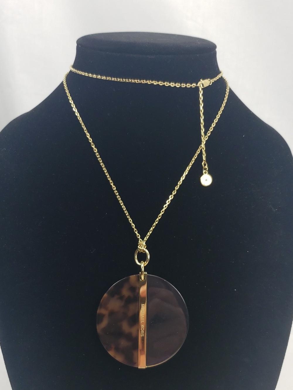 Michael Kors Tortoise & Gold Disk Pendant Necklace